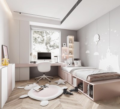 现代女孩儿童房3D模型下载